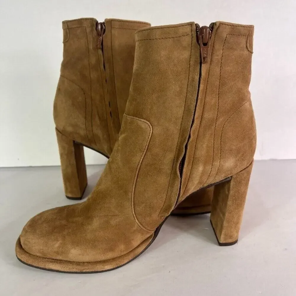 Free People Booties Womens US9 EU39 Marietta Walnut Suede Block High Heel Corset